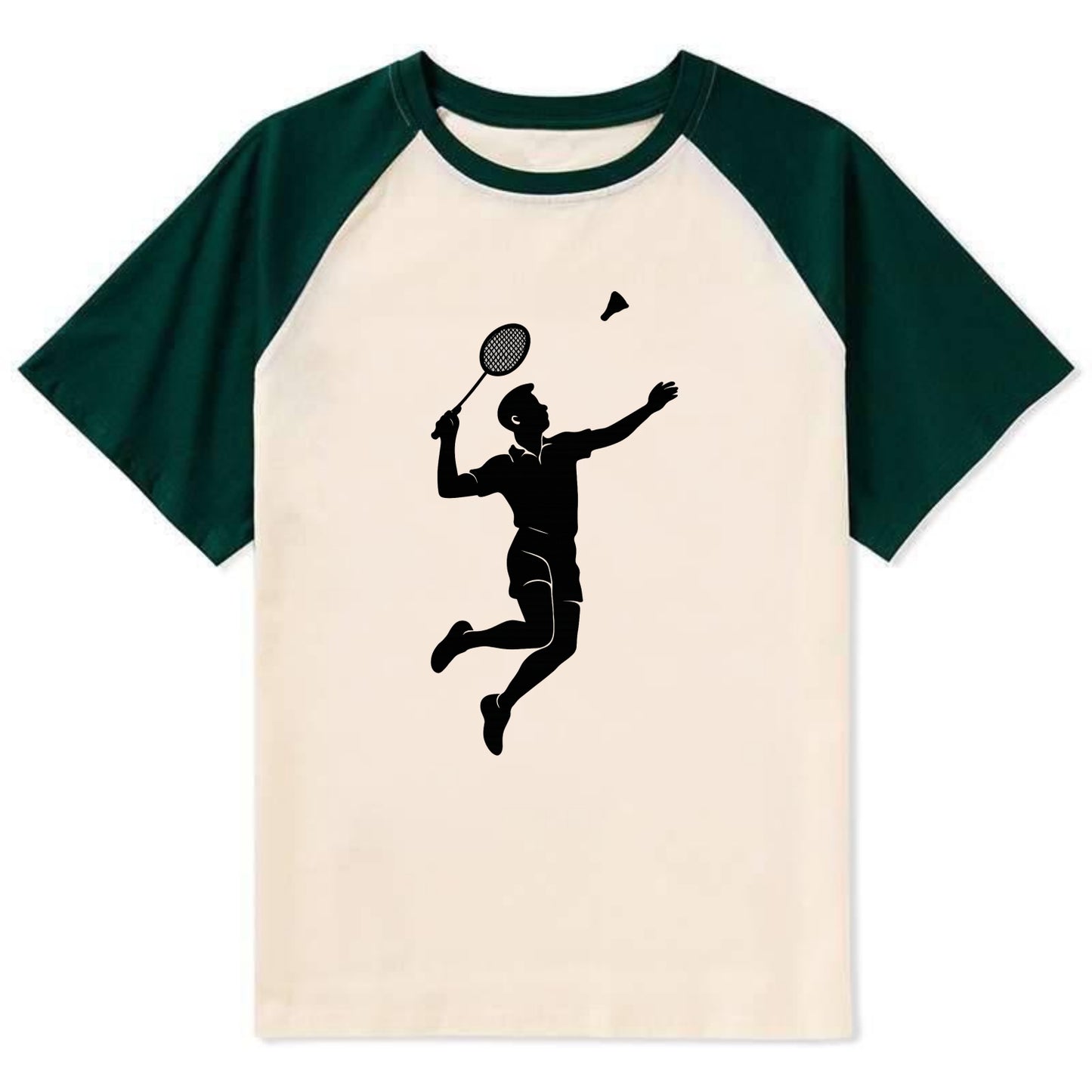 Badminton player jumping for a smash - Contrast Raglan T-shirt - Green