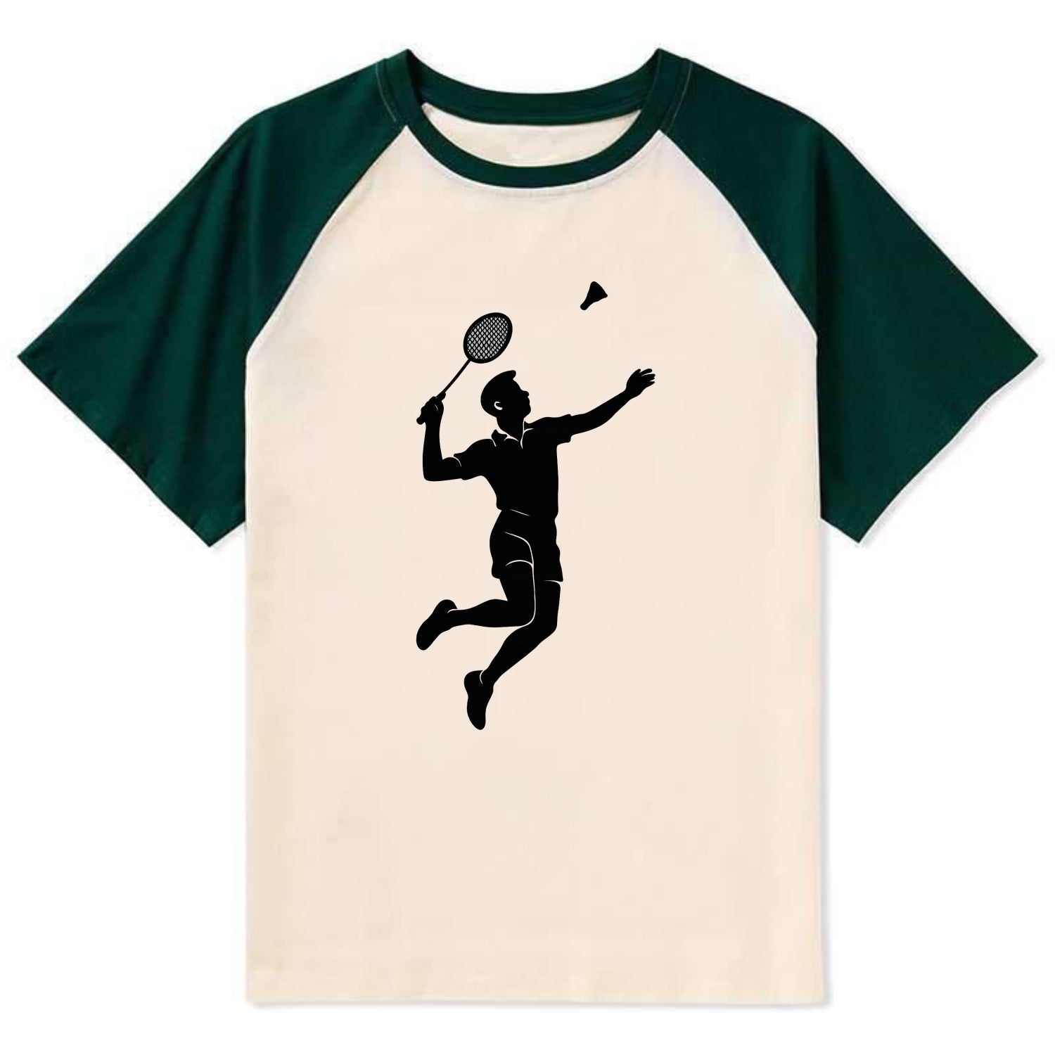 Badminton player jumping for a smash - Contrast Raglan T-shirt - Green