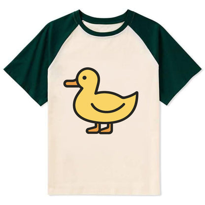 Duck - Yellow mallard flat side profile - Contrast Raglan T-shirt - Green
