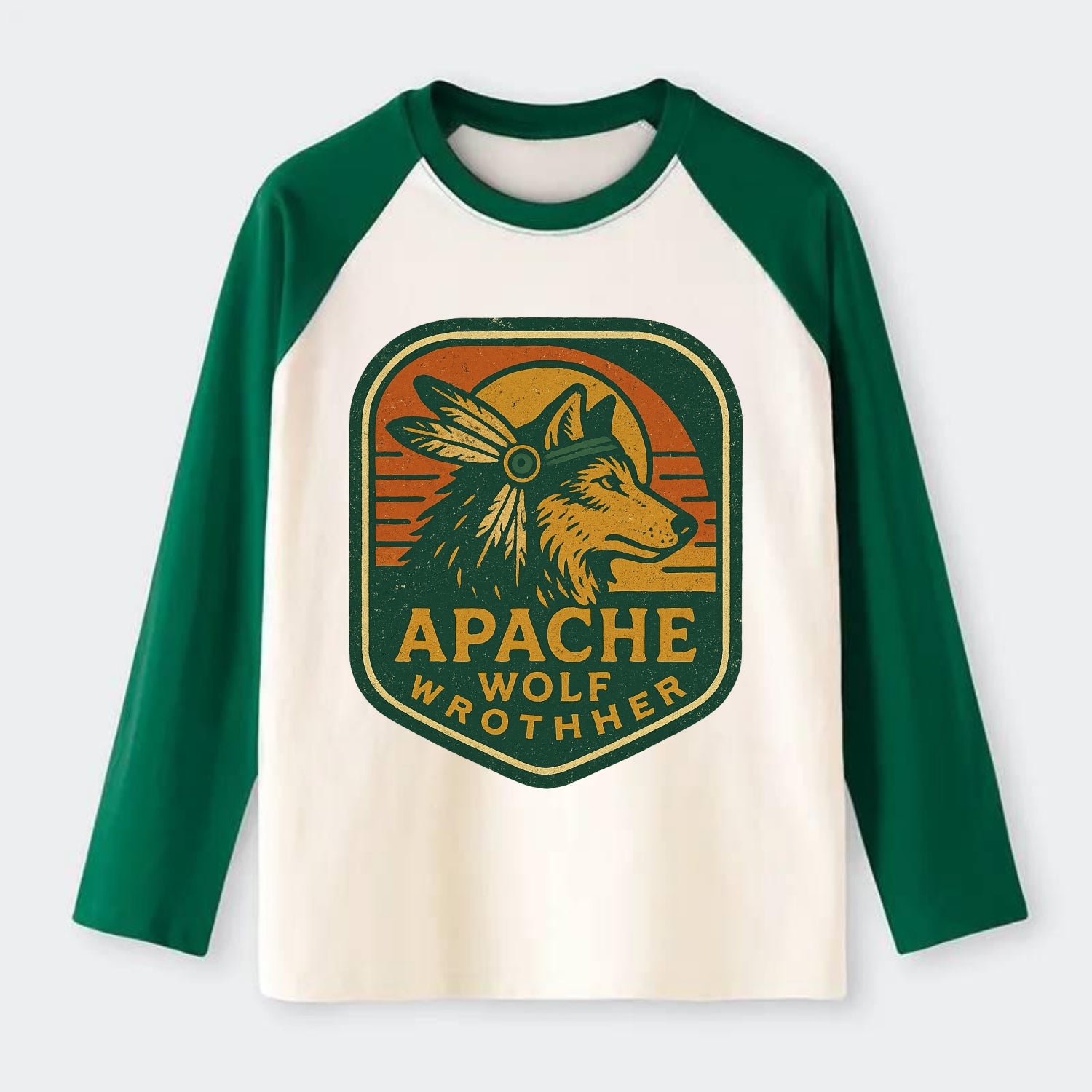 Apache Wolf Brother  - Raglan Long Sleeve T-Shirt - Green