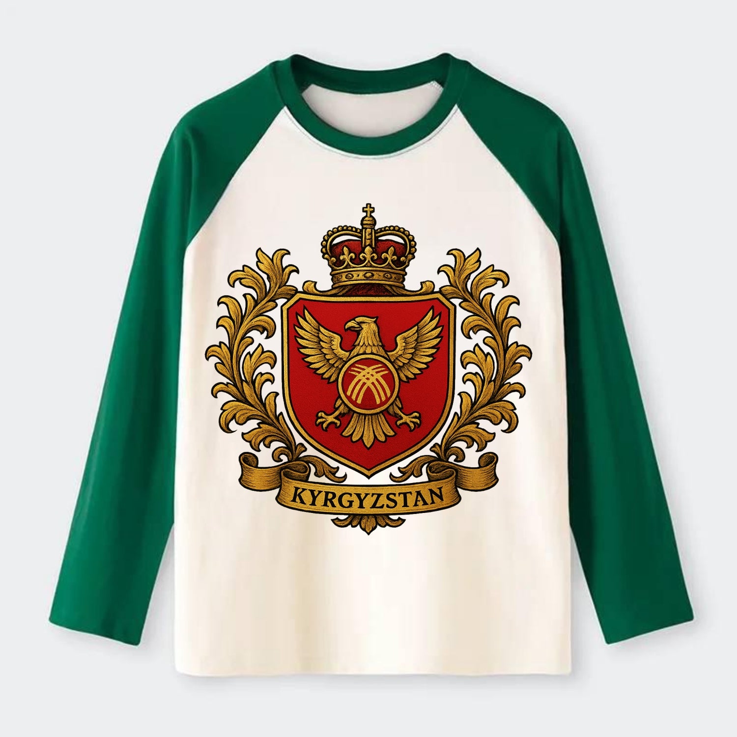 Kyrgyzstan Heritage Badge - Raglan Long Sleeve T-Shirt - Green