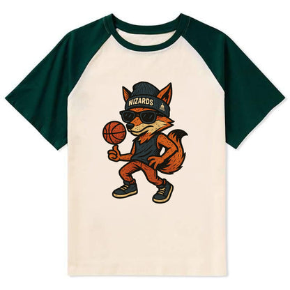 Washington Fox wearing Wizards beanie with capitol patch and wayfarer - Contrast Raglan T-shirt - Green