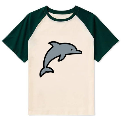 Bottlenose Dolphin - Gray jumping pose flat side profile - Contrast Raglan T-shirt - Green