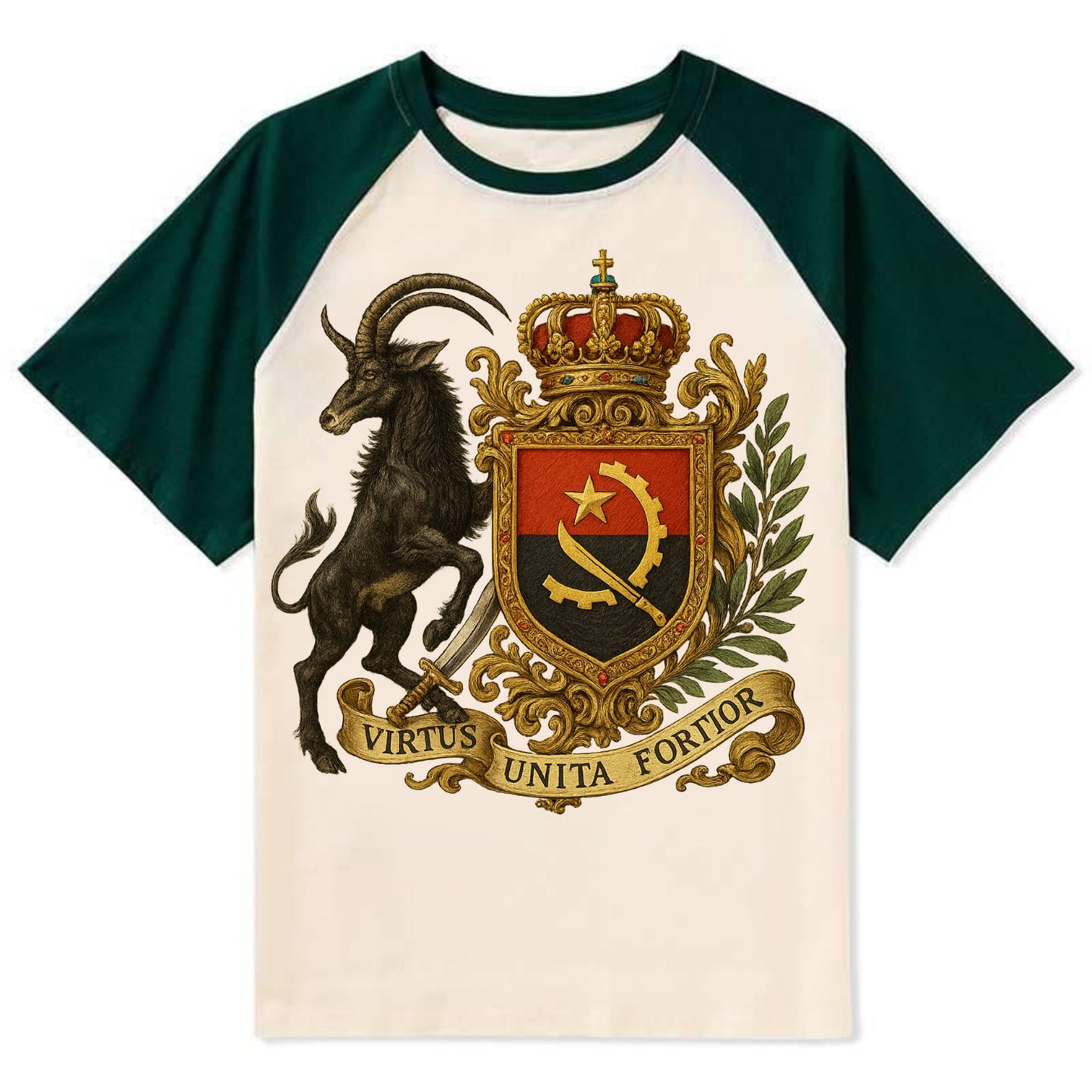 Angola Giant Sable Emblem - Contrast Raglan T-shirt - Green