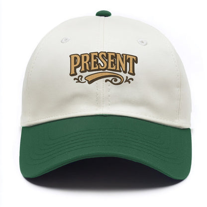 Bold typography design - "PRESENT" - living in the now - Two Tone Cap - Green