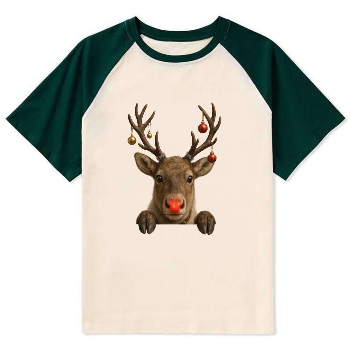 Christmas Reindeer  - Contrast Raglan T-shirt - Green