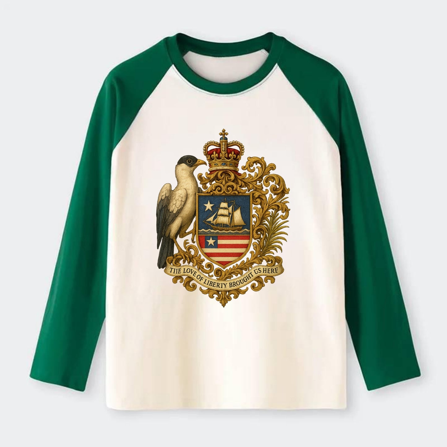 Liberia Pepper Bird Emblem - Raglan Long Sleeve T-Shirt - Green