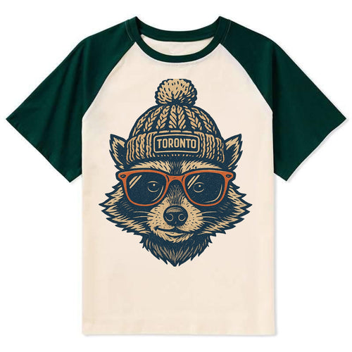 Toronto Raccoon wearing Toronto beanie w - Contrast Raglan T-shirt