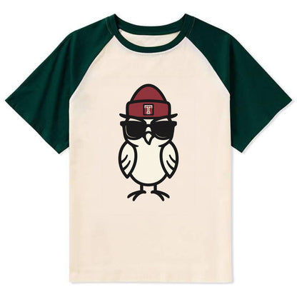 Philadelphia Owl wearing Temple beanie with T patch - Contrast Raglan T-shirt - Green