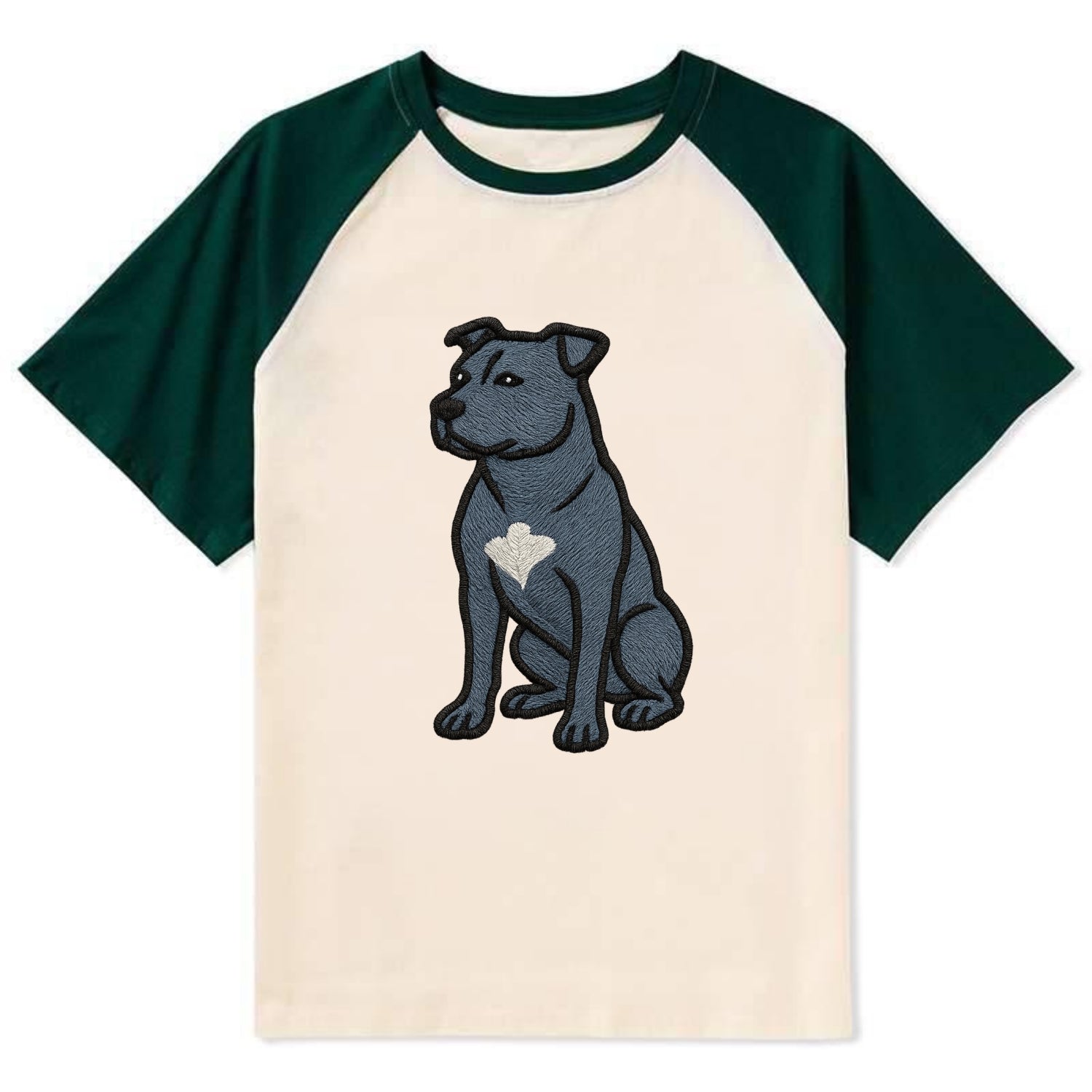American Staffordshire Terrier - Blue embroidered design - Contrast Raglan T-shirt - Green