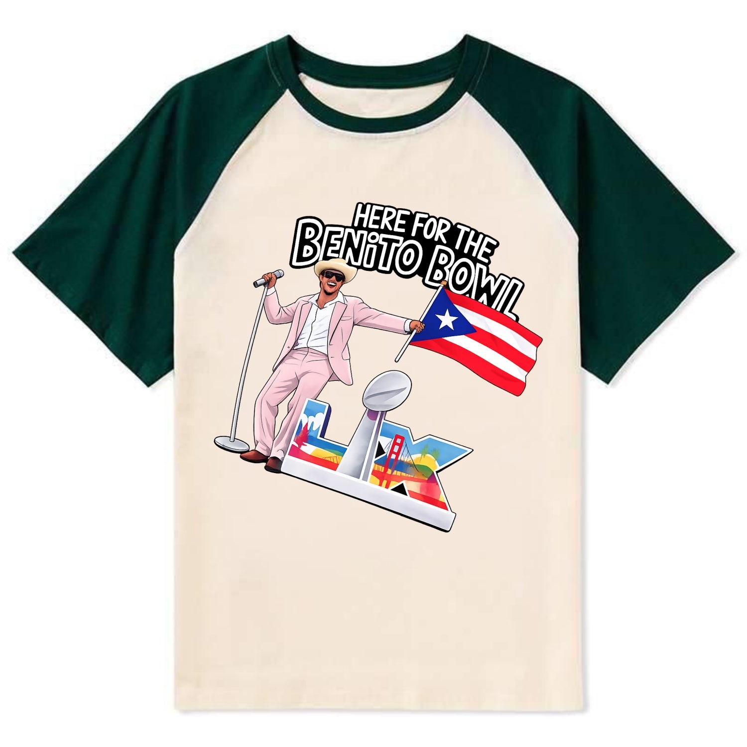 Here For The Bento Bowl - Contrast Raglan T-shirt - Green