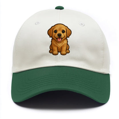 Baby Golden Retriever Puppy - fluffy golden fur, big brown eyes, pink tongue, floppy - Two Tone Cap - Green