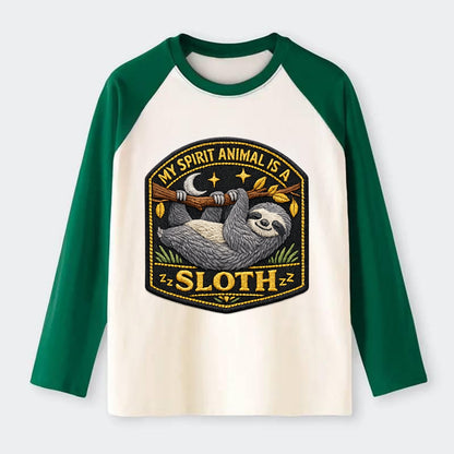 MY SPIRIT ANIMAL IS A SLOTH - lazy sloth in gray , slow life - Raglan Long Sleeve T-Shirt - Green