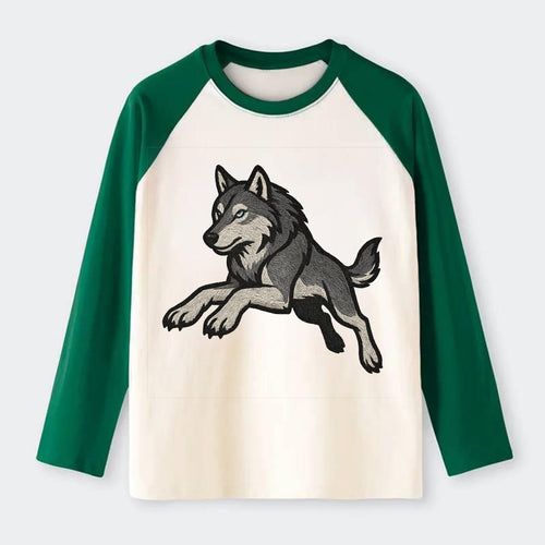 Wolf Leaping Action  - Raglan Long Sleeve T-Shirt