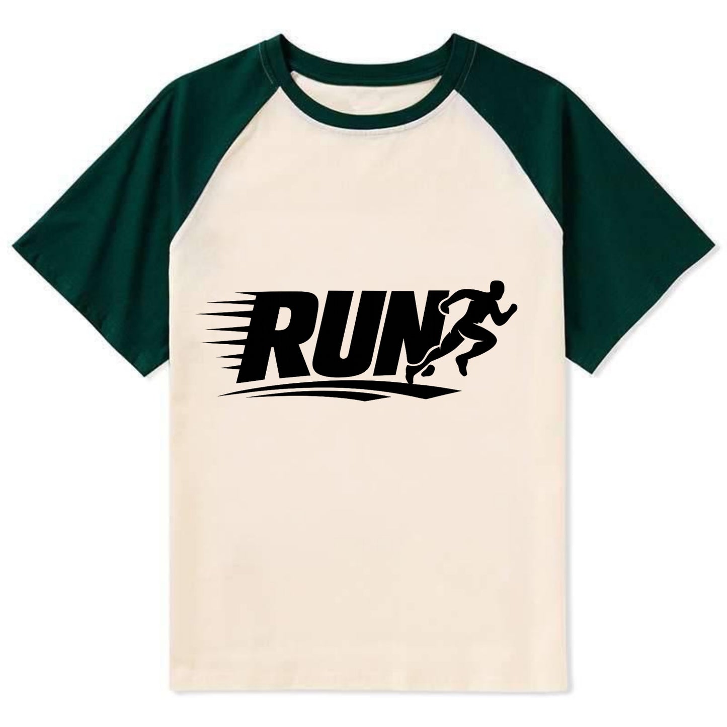Bold typography design - "RUN" - cardio life, runner identity - Contrast Raglan T-shirt - Green