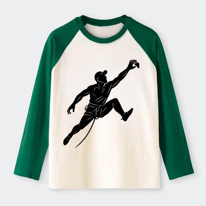 Rock wall climber reaching hold - Raglan Long Sleeve T-Shirt - Green
