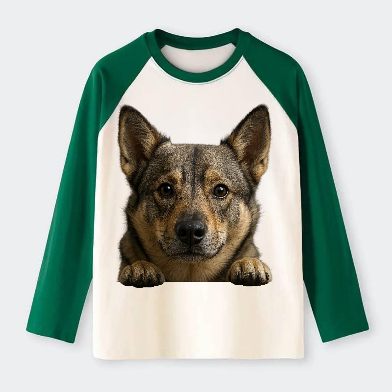 Swedish Vallhund  - Raglan Long Sleeve T-Shirt - Green