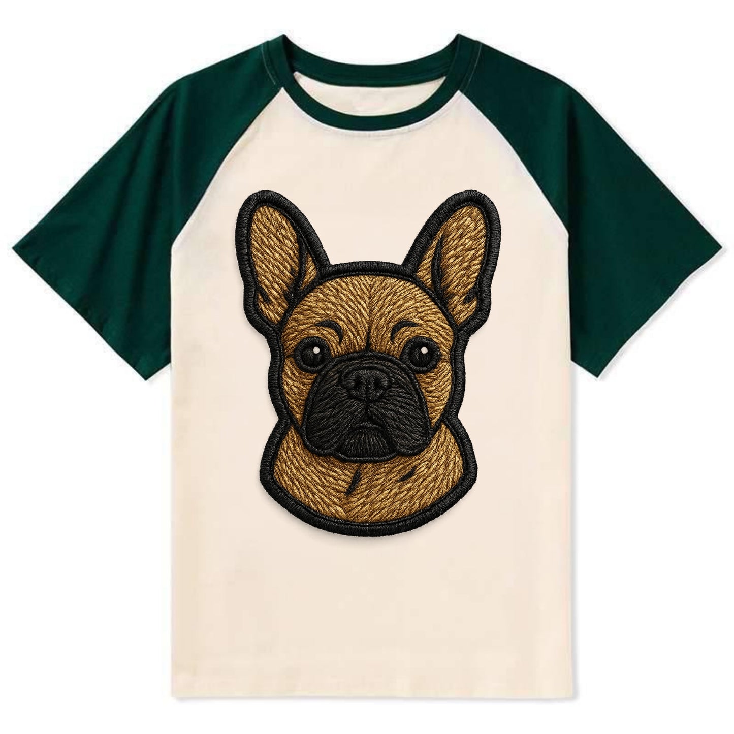 French Bulldog - Modern streetwear style - Contrast Raglan T-shirt - Green