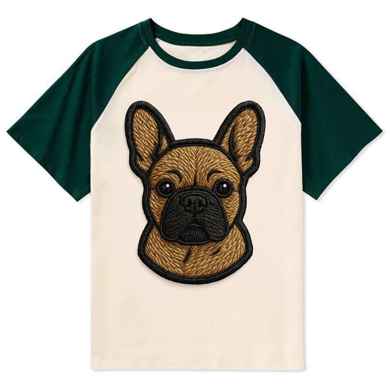 French Bulldog - Modern streetwear style - Contrast Raglan T-shirt - Green