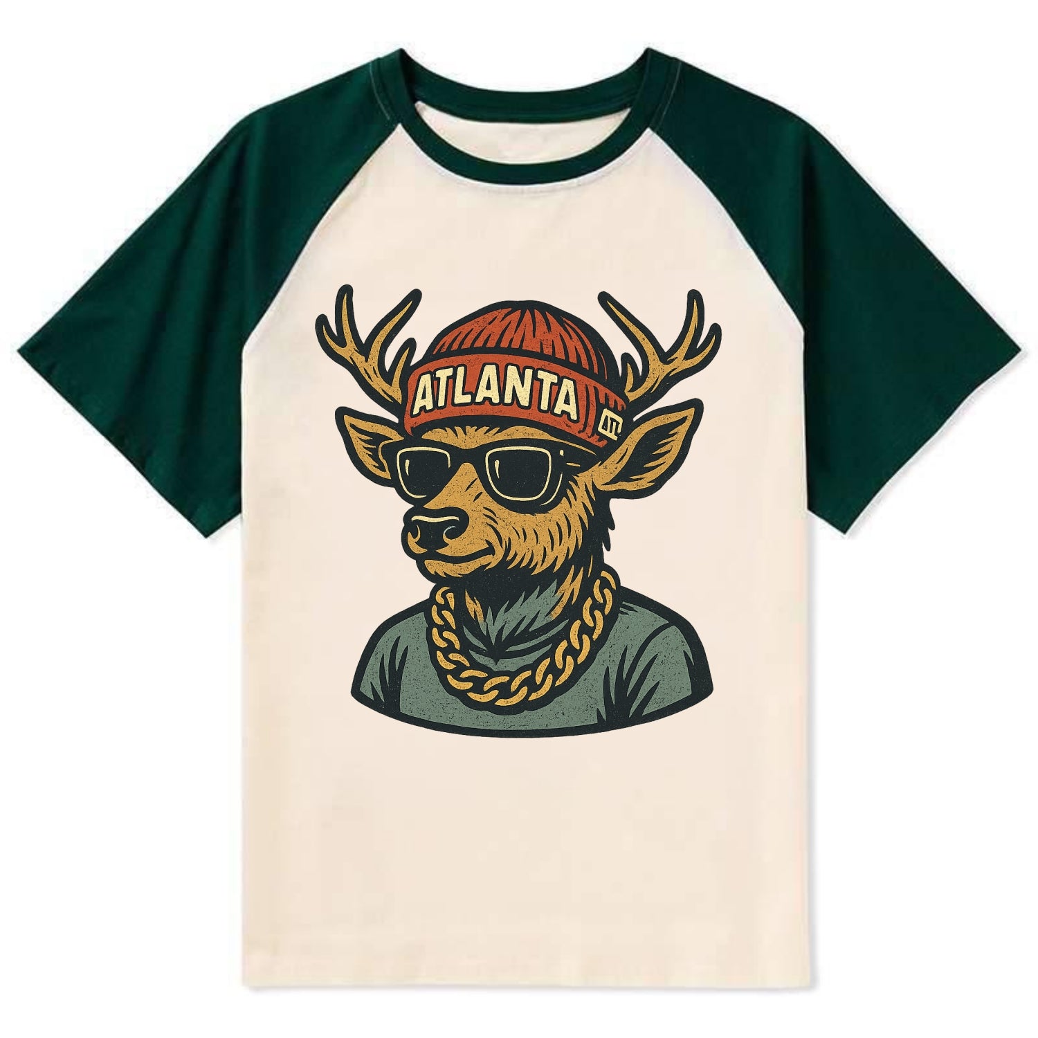 "deer" "atlanta" "atl" "red" "us South" - Contrast Raglan T-shirt - Green