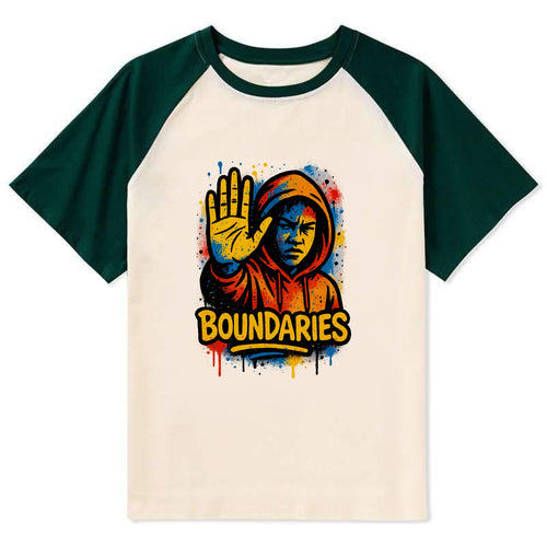 Person holding up hand in stop gesture - setting boundaries concept, - Contrast Raglan T-shirt