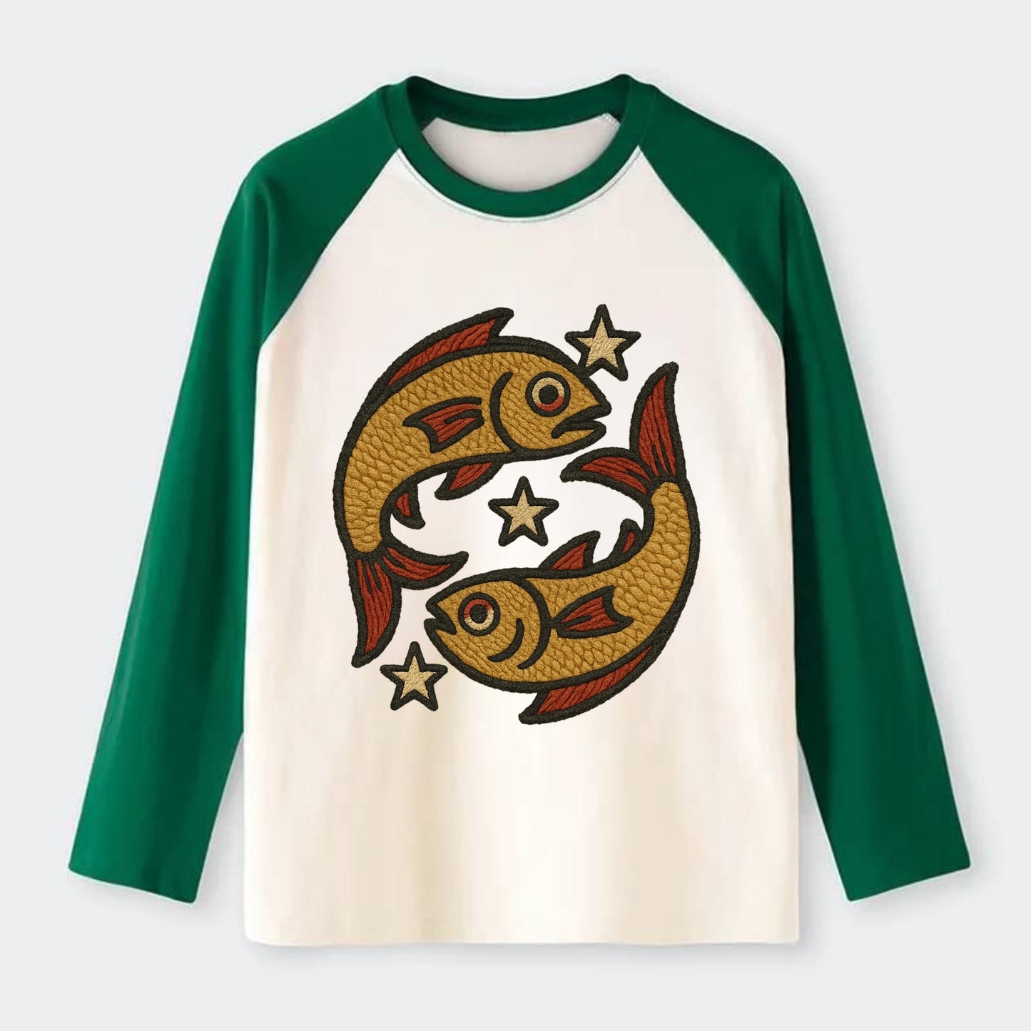Pisces Fish  - Raglan Long Sleeve T-Shirt - Green