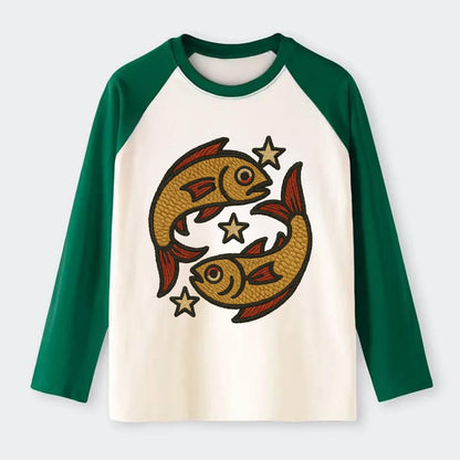 Pisces Fish  - Raglan Long Sleeve T-Shirt - Green