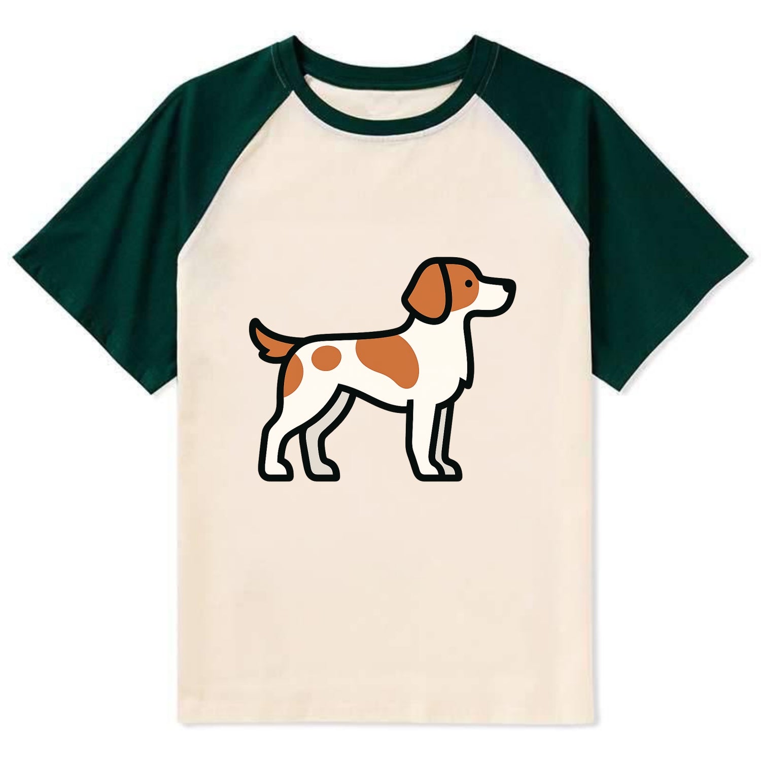 Brittany Spaniel - Orange and white flat side profile - Contrast Raglan T-shirt - Green