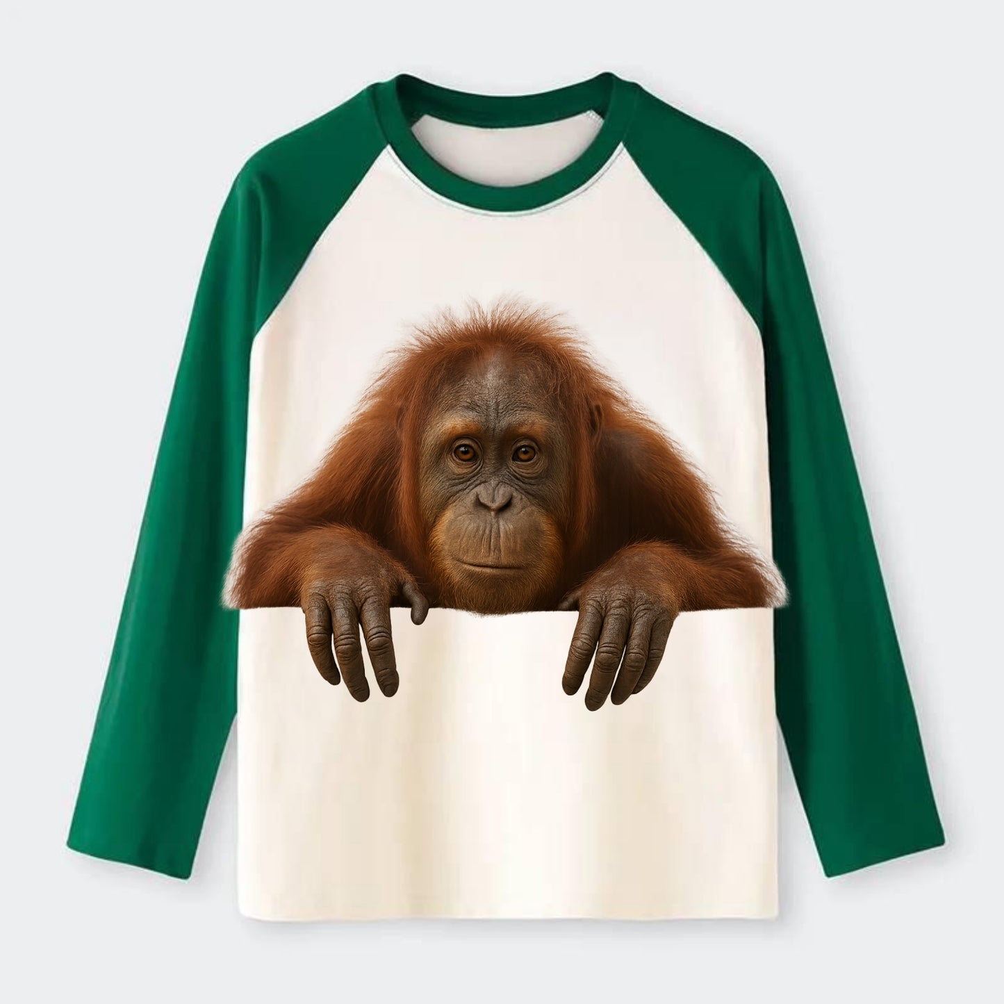 Orangutan  - Raglan Long Sleeve T-Shirt - Green