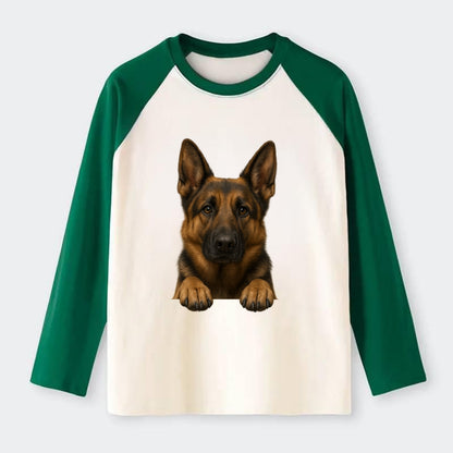 German Shepherd  - Raglan Long Sleeve T-Shirt - Green