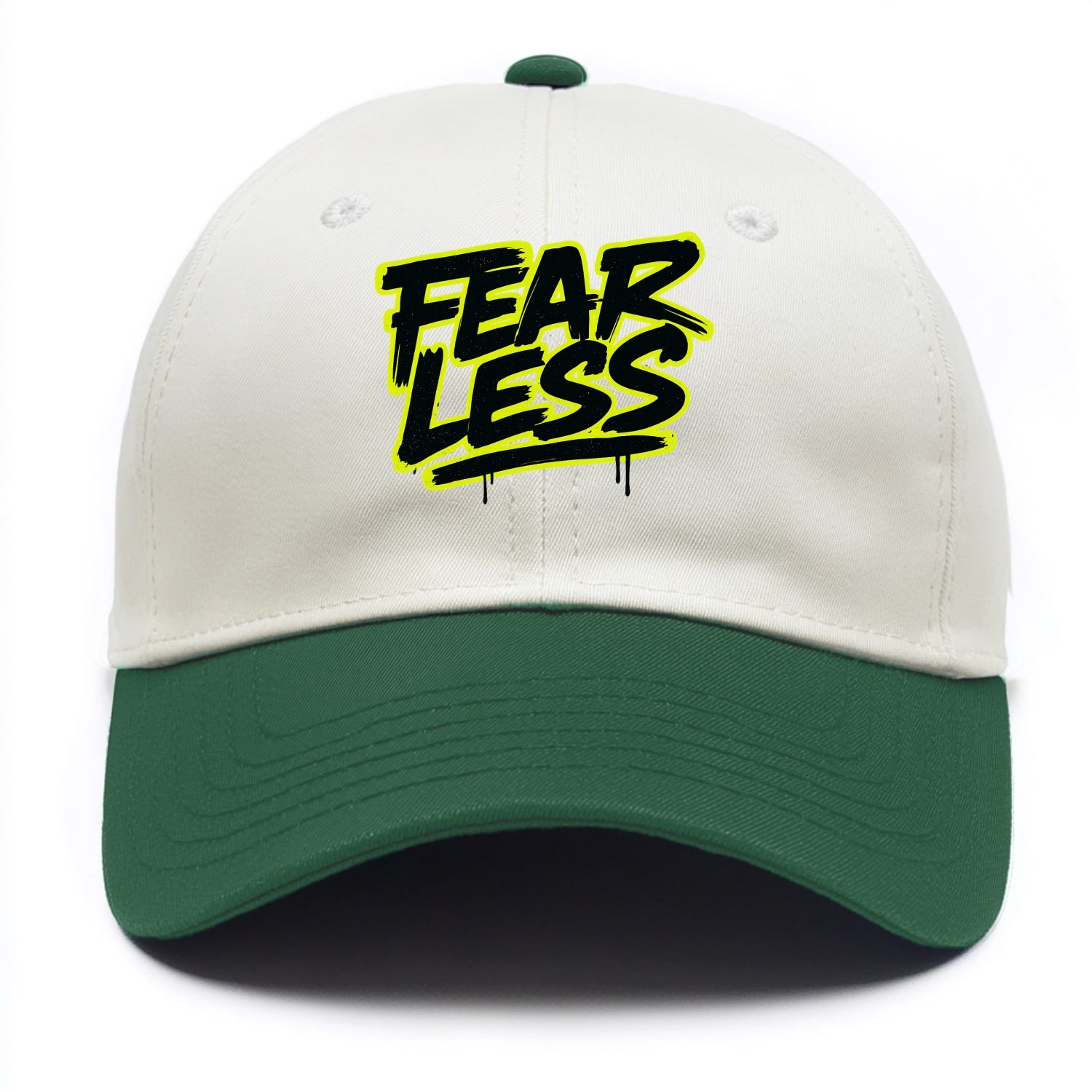 Bold typography design - "FEARLESS" - courage, bravery, facing challenges head on - Two Tone Cap - Green