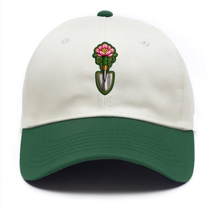 Embroidered patch design - GARDENING TROWEL FLOWER - garden tool with blooming - Two Tone Cap - Green