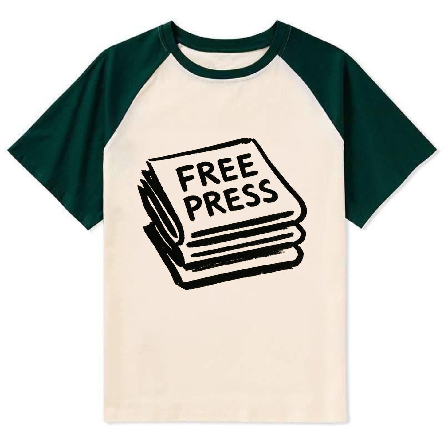 Stack of newspapers - free press bold ink brushstrokes - Contrast Raglan T-shirt - Green