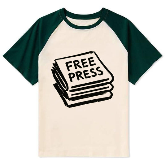 Stack of newspapers - free press bold ink brushstrokes - Contrast Raglan T-shirt - Green
