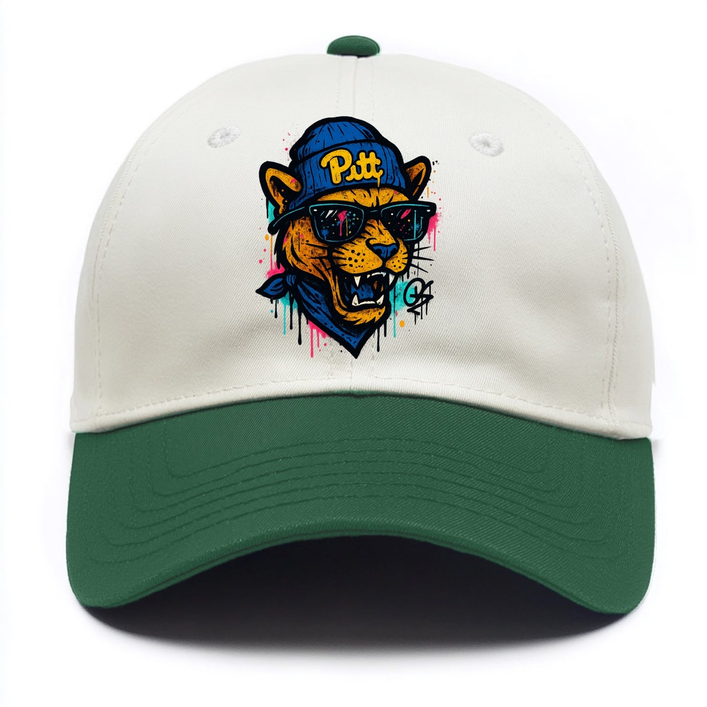 Pittsburgh Panther wearing Pitt beanie with script patch - Two Tone Cap - Green