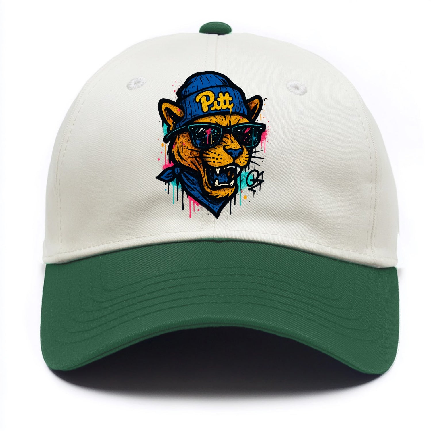 Pittsburgh Panther wearing Pitt beanie with script patch - Two Tone Cap - Green