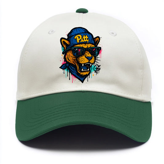 Pittsburgh Panther wearing Pitt beanie with script patch - Two Tone Cap - Green