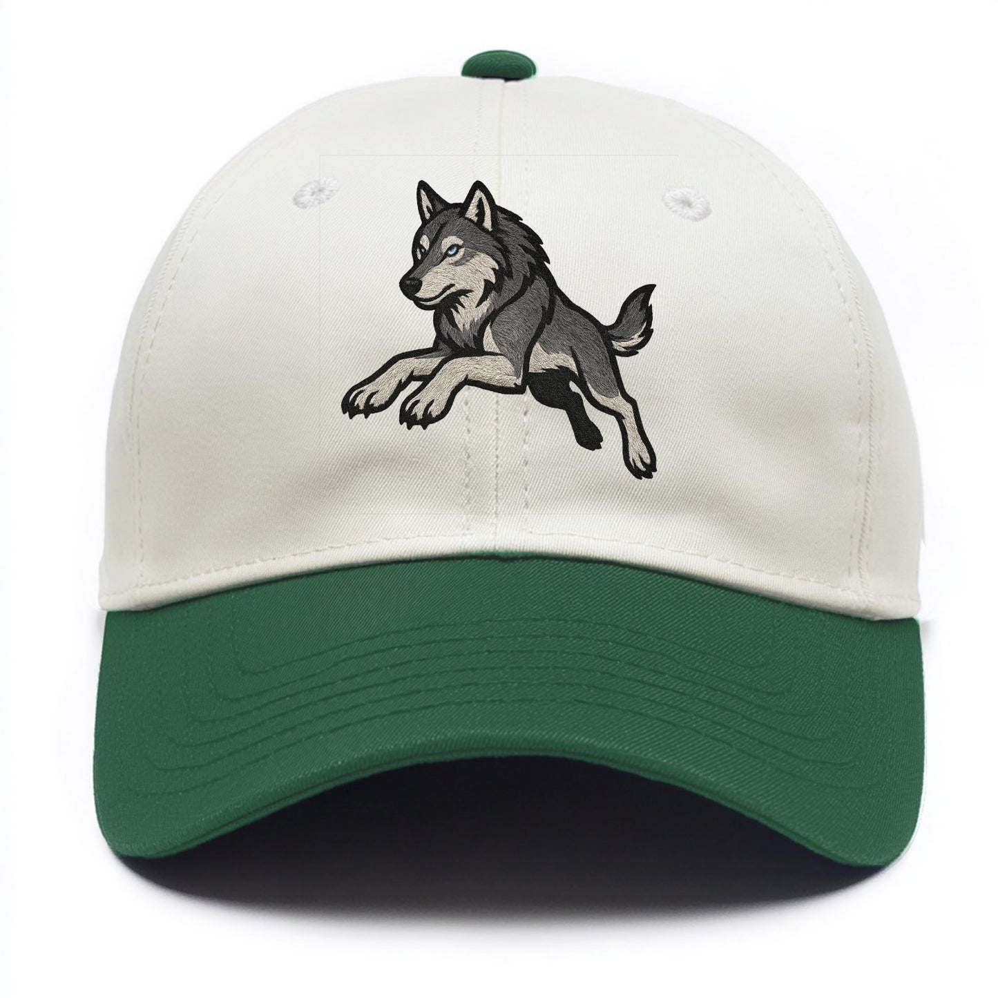 Wolf Leaping Action  - Two Tone Cap - Green