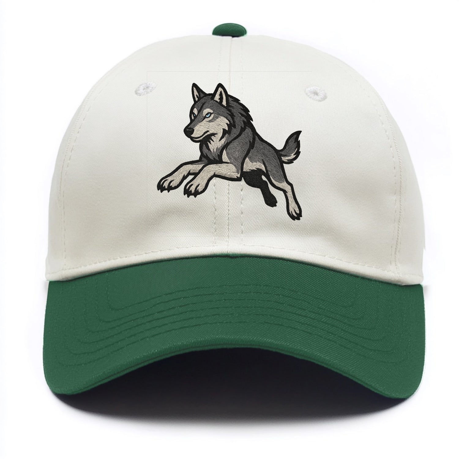 Wolf Leaping Action  - Two Tone Cap - Green