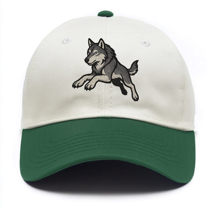 Wolf Leaping Action  - Two Tone Cap - Green