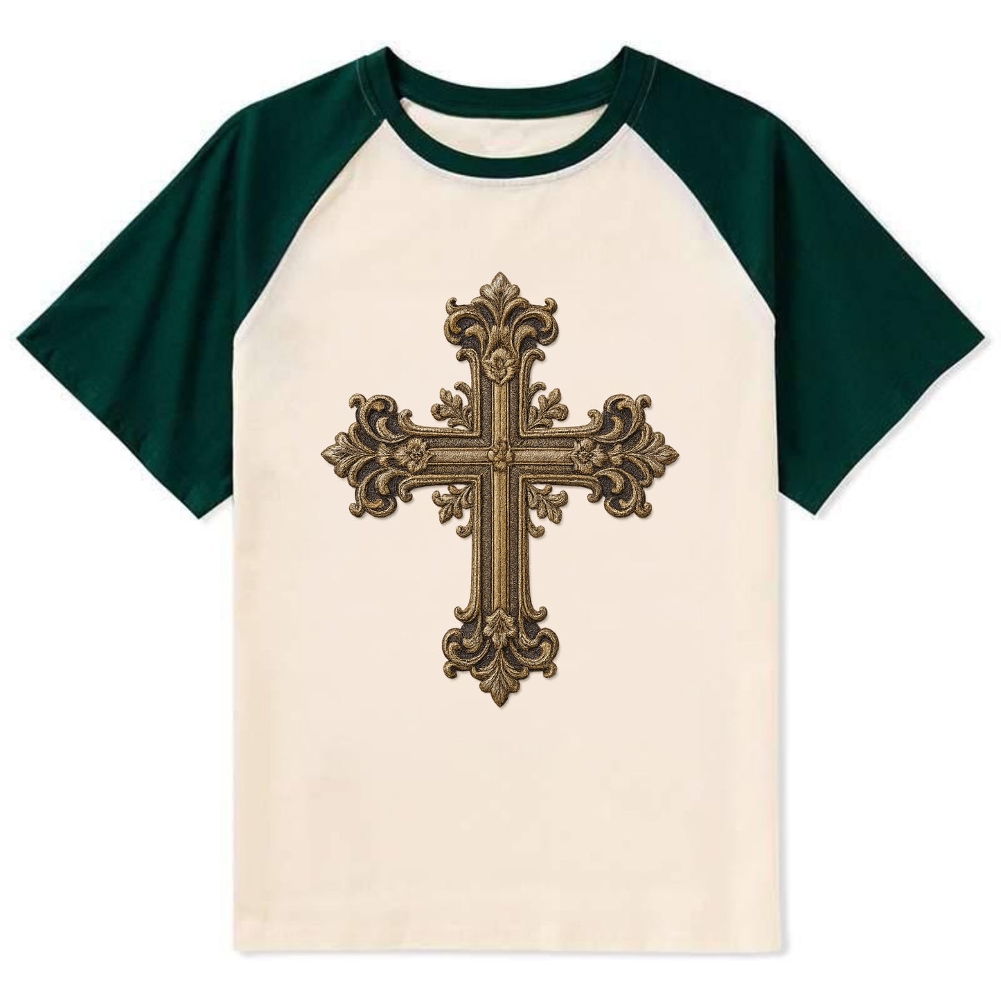 Victorian Cross  - Contrast Raglan T-shirt - Green
