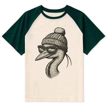 Toledo Great Blue Heron wearing Toledo b - Contrast Raglan T-shirt - Green