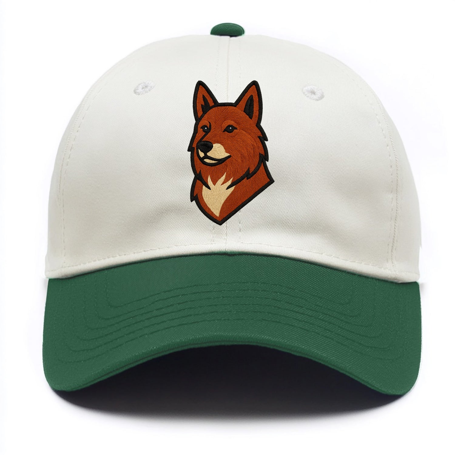 Finnish Spitz - Fox-red pointed ears embroidered pose - Two Tone Cap - Green
