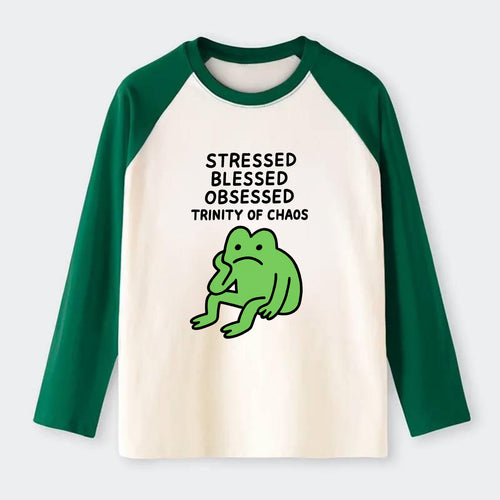 STRESSED BLESSED OBSESSED | Trinity of chaos - Raglan Long Sleeve T-Shirt