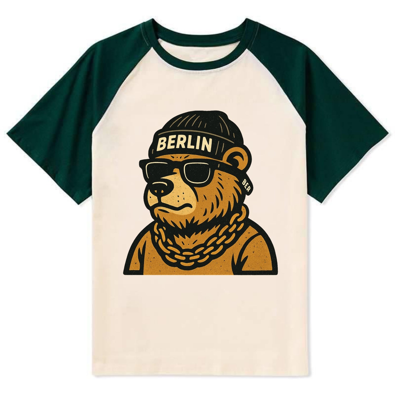 Berlin Bear - Contrast Raglan T-shirt - Green