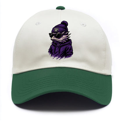 Fort Worth Horned Frog wearing TCU beanie with frog patch - Two Tone Cap - Green
