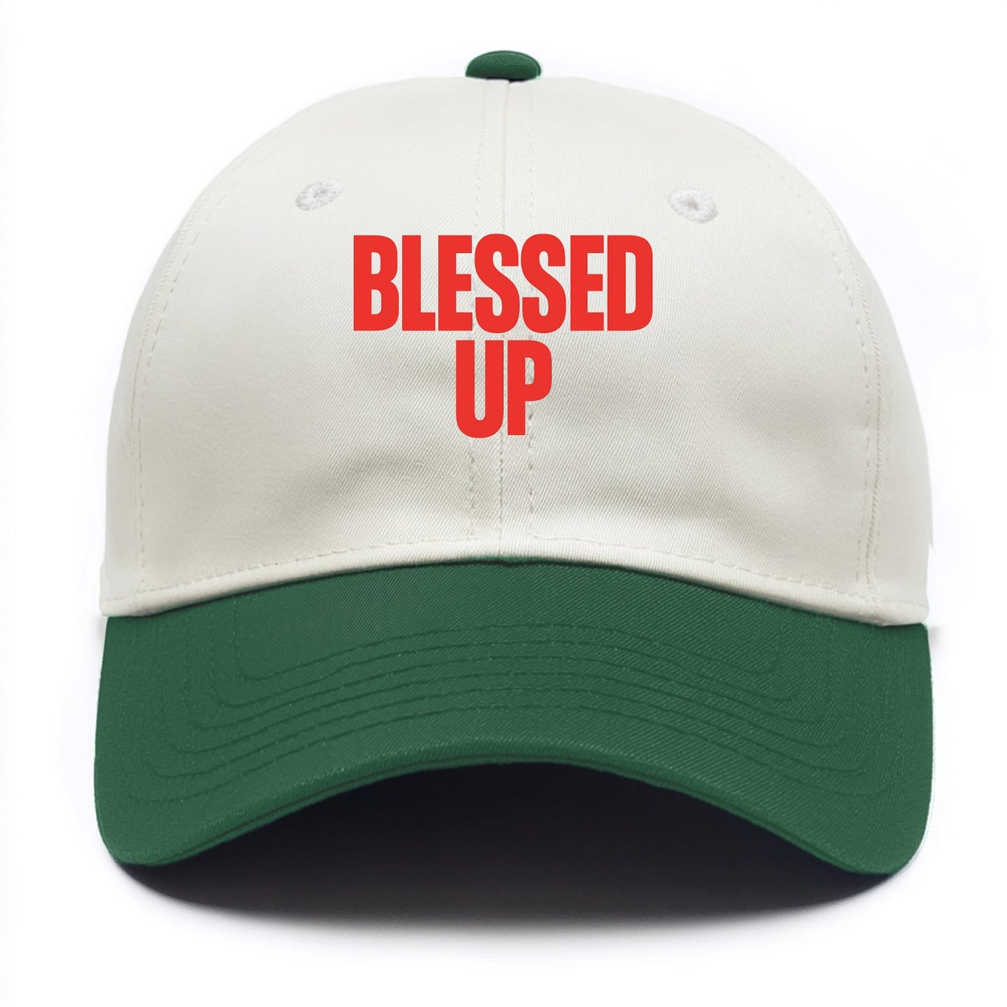 Bold typography design - "BLESSED UP" - recognizing fortune - Two Tone Cap - Green