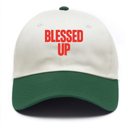 Bold typography design - "BLESSED UP" - recognizing fortune - Two Tone Cap - Green