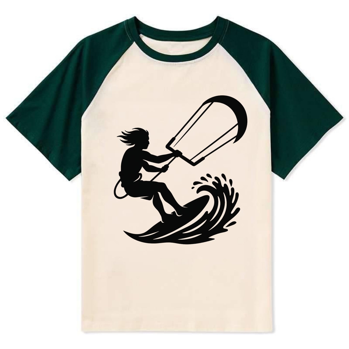 Kite surfer riding wave - Contrast Raglan T-shirt - Green
