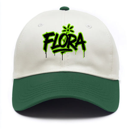 Bold typography design - "FLORA" - plant life, blooming - Two Tone Cap - Green